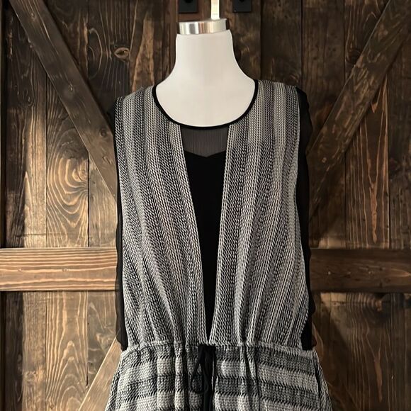 BCBGMAXAZRIA SzXS ASYMMETRICAL STRIPE SLEEVELESS A-LINE DRESS METALLIC Sz-Large - Picture 5 of 14